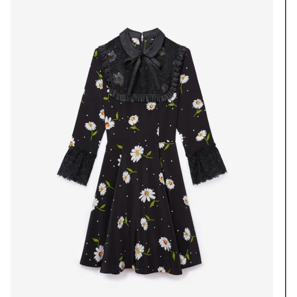 Floral Black Dress with Lace Details - Picture 1 of 11